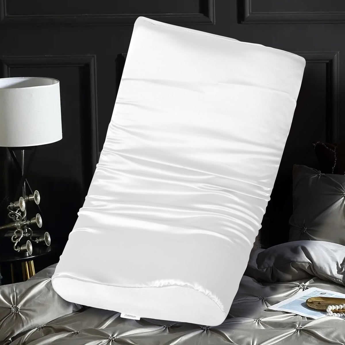 Satin Pillowcase for Contour Memory Foam Pillows, 24" x 14" x 5.1"/3.5" Cervical Pillow Case, Soft Pillow Cover for Sleeping Pillows (Grey)