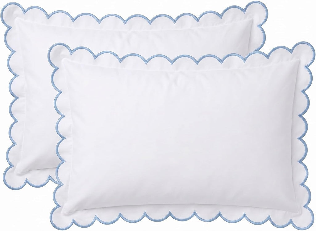 Frienda 2 Pcs Scalloped Pillowcase Microfiber Pillow Cover,Blue,26" X 20"