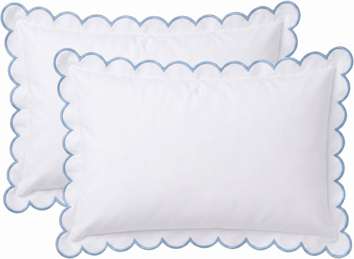 Frienda 2 Pcs Scalloped Pillowcase Microfiber Pillow Cover,Blue,26" X 20"