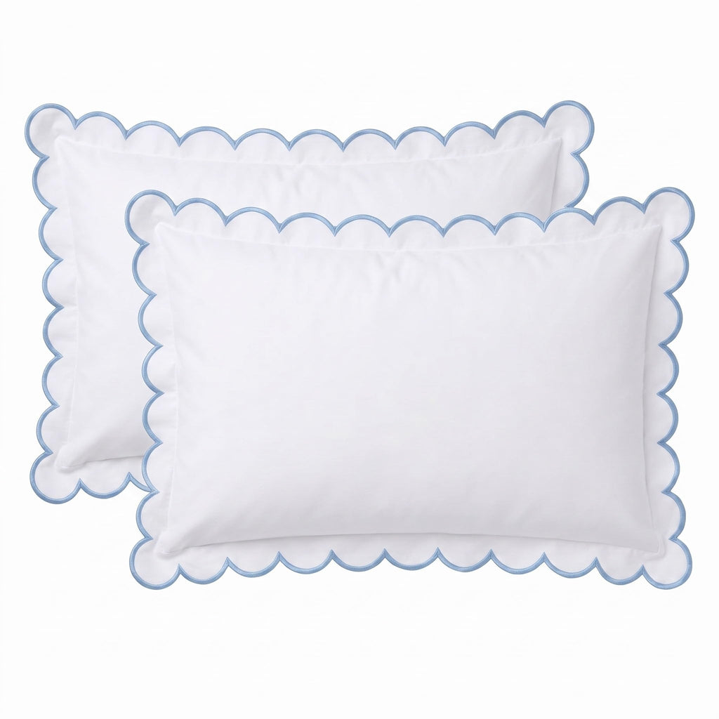 Frienda 2 Pcs Scalloped Pillowcase Microfiber Pillow Cover,Blue,26" X 20"