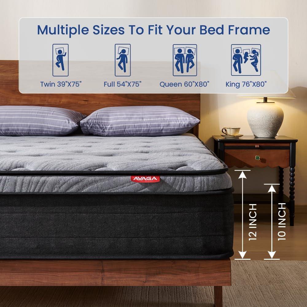 AVAGA Full Size Mattress 10 Inch in a Box Hybird, Fiberglass Free