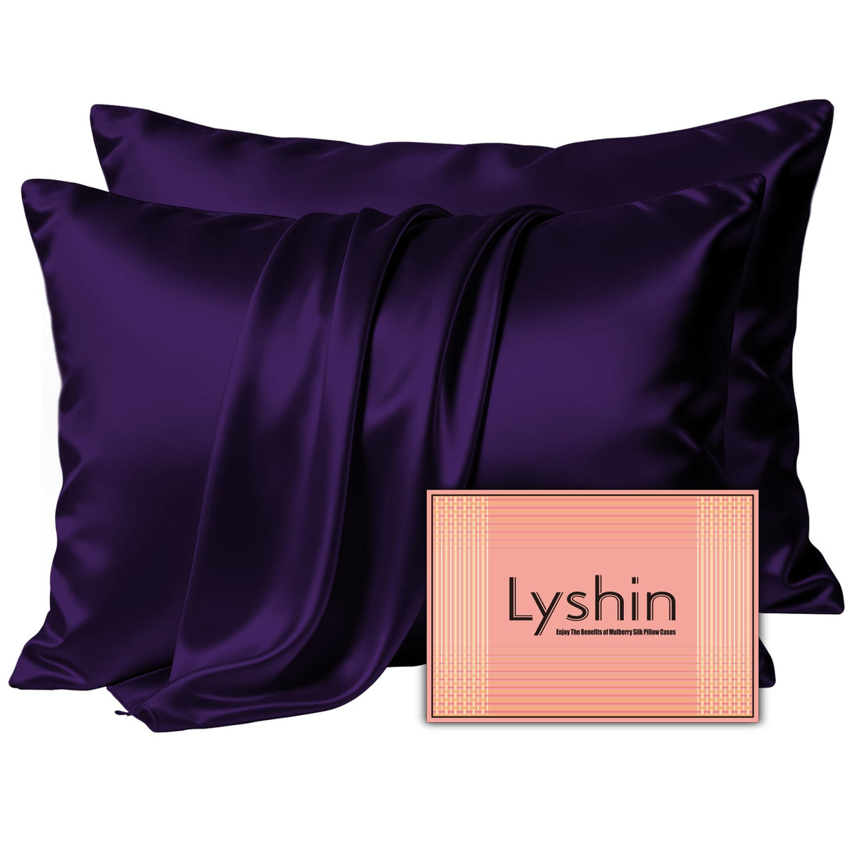 LYSHIN Silk Pillow Cases 2 Pack Standard Size with Zipper, Champagne