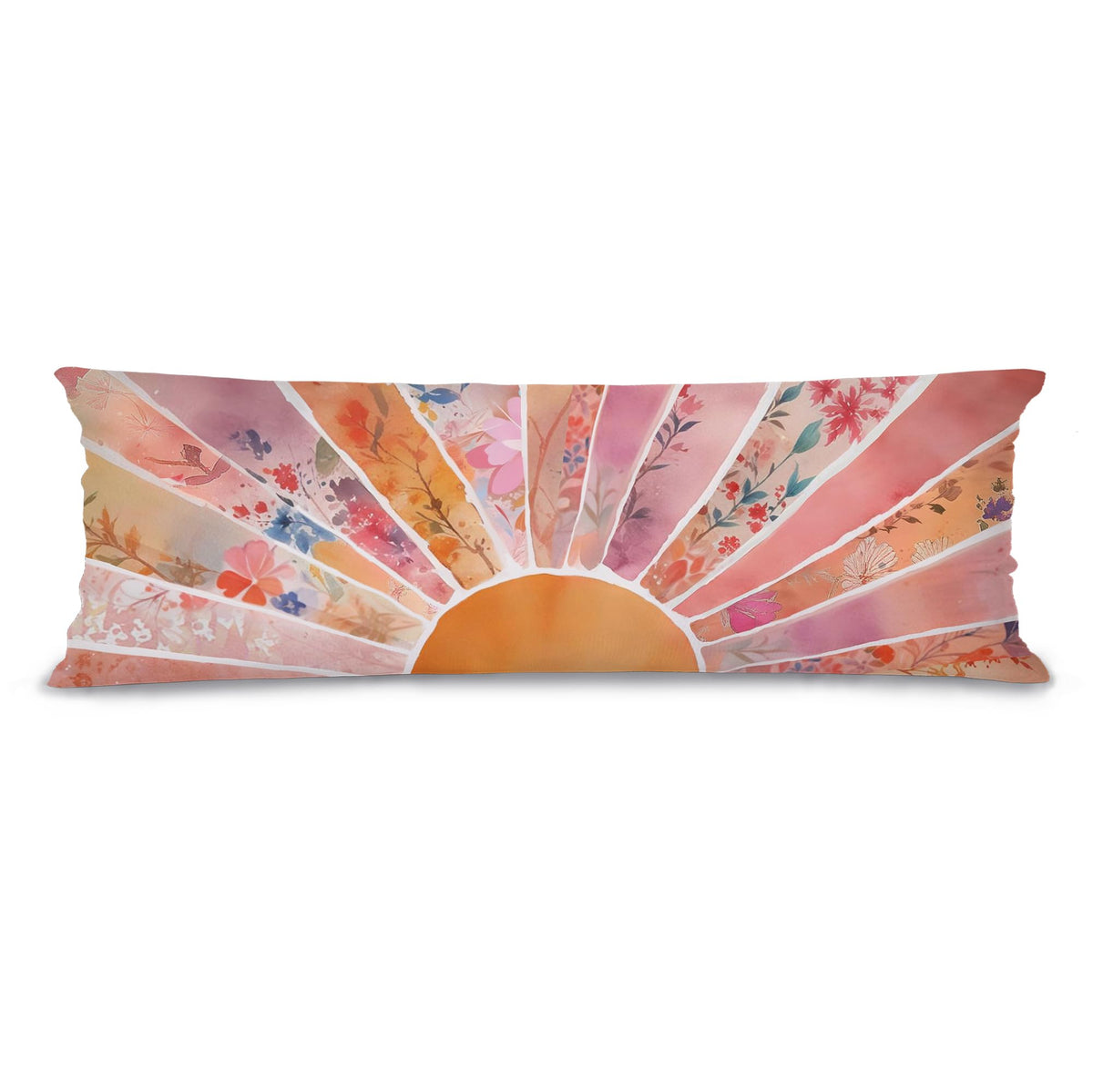 Boho Orange Sun Sunshine 20x54 Body Pillow Cover Case, Mid Century Modern Boho Horizontal Sunset Sunrise Decorative Long Hug Pillow Cases for Bed Couch