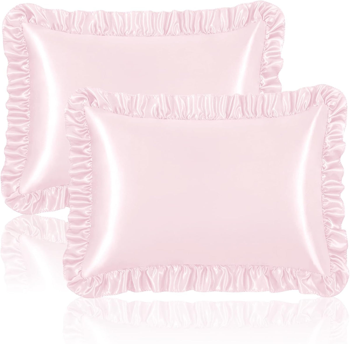 Homiest Blush Pink Ruffle Satin Pillowcase Set of 2, Standard