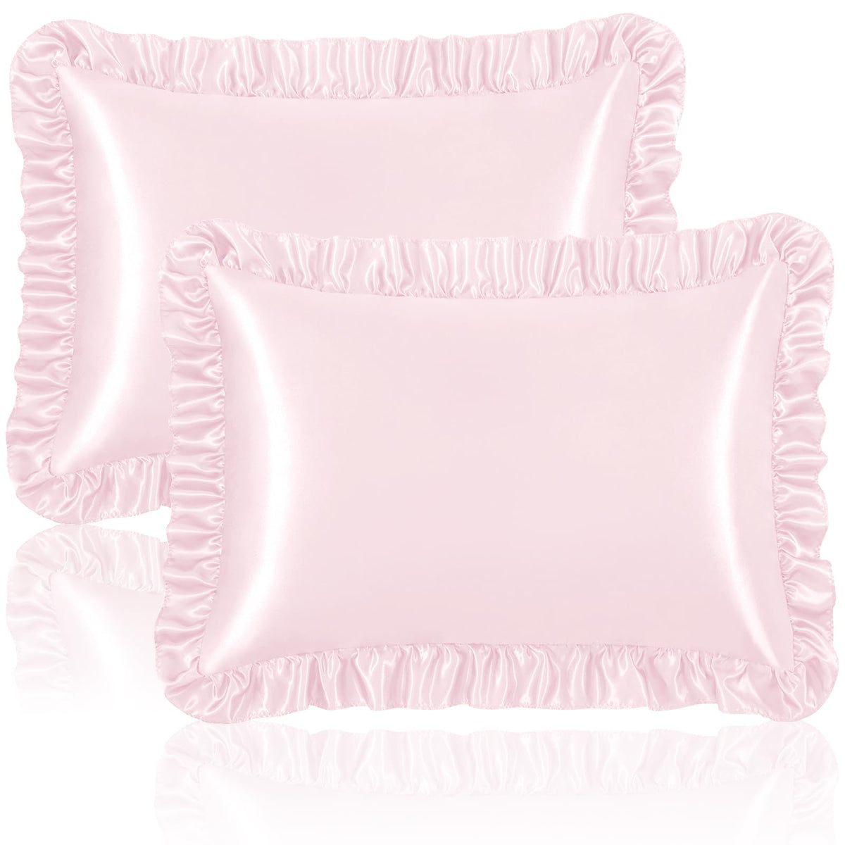 Homiest Blush Pink Ruffle Satin Pillowcase Set of 2, Standard