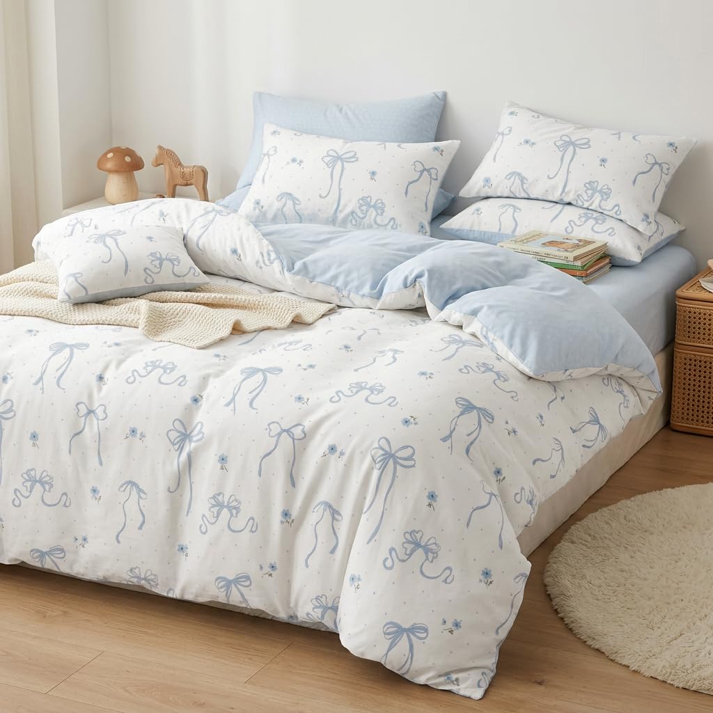 Plaid Comforter Set Full Blue Gingham Pink Bow Bedding Set