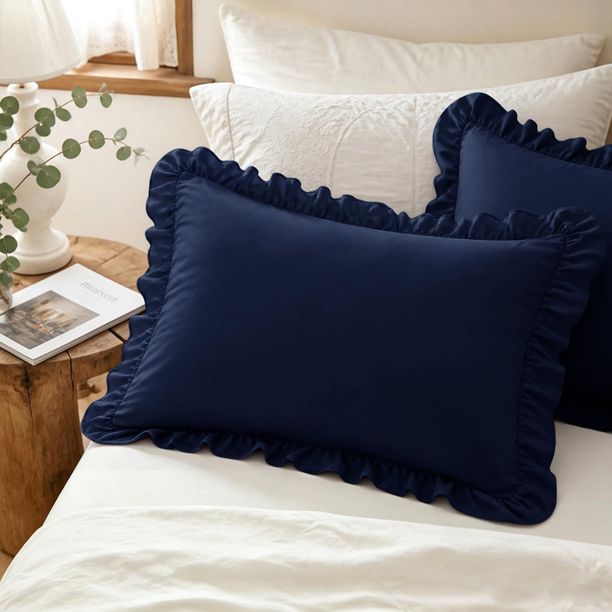 Homiest Ruffle Pillow Cases Standard Set of 2, White, 20x26 in