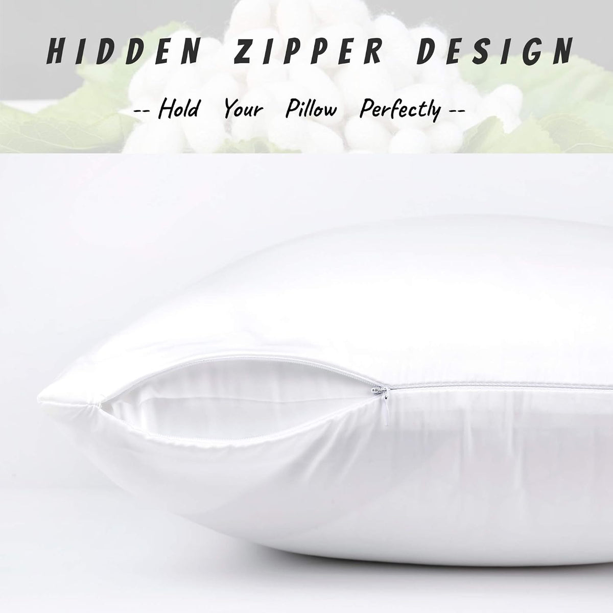100% Silk Pillow Cases 2 Pack, Mulberry Silk Pillowcase for Hair and Skin with Hidden Zipper, Soft Breathable Smooth Cooling Silk Pillowcase for Sleeping Women (White, Standard)