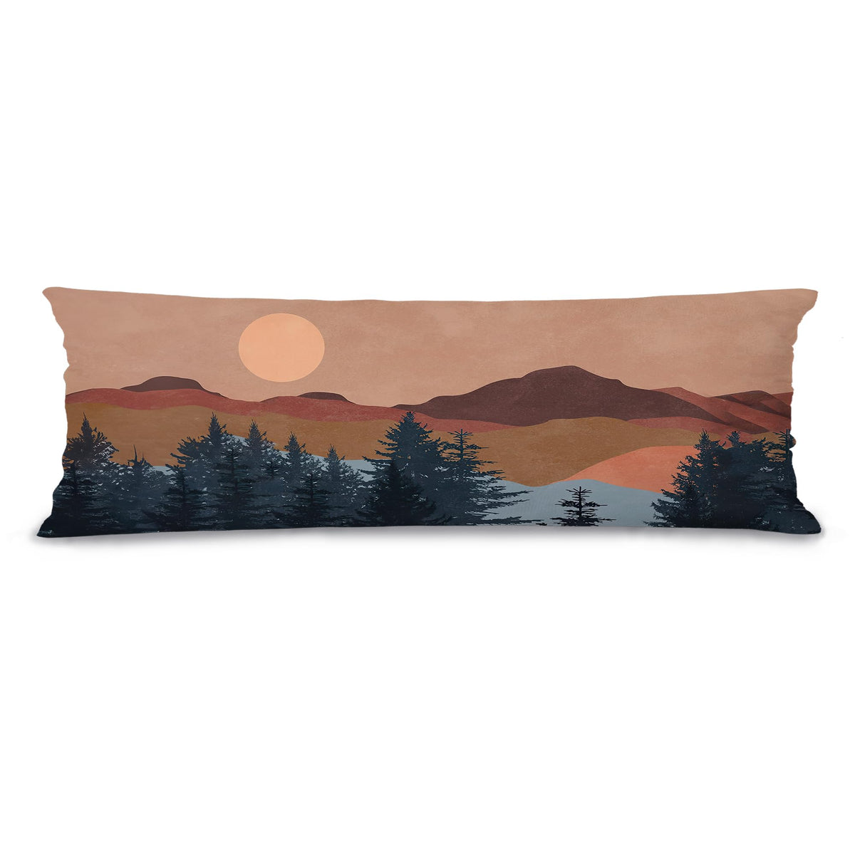 Boho Orange Sun Sunshine 20x54 Body Pillow Cover Case, Mid Century Modern Boho Horizontal Sunset Sunrise Decorative Long Hug Pillow Cases for Bed Couch