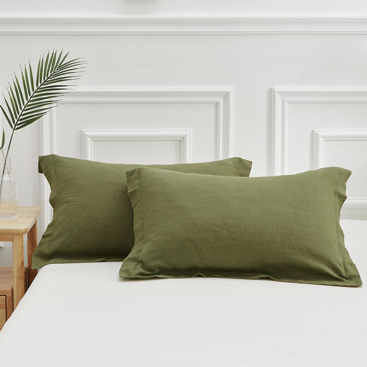 Simple&Opulence 100% French Linen Pillowcase Queen Size-Set of 2- Washed Solid Color Pillow Cases Embroidered -Soft and Durable (Linen, 20''x30'')