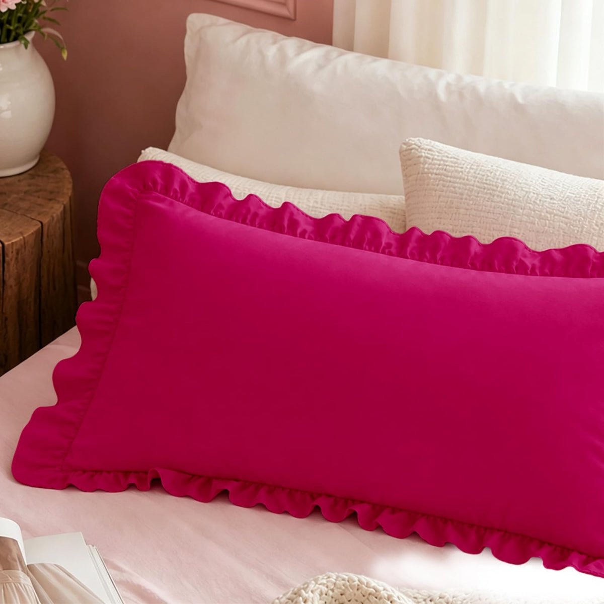 Homiest Ruffle Pillow Cases Standard Set of 2, White, 20x26 in