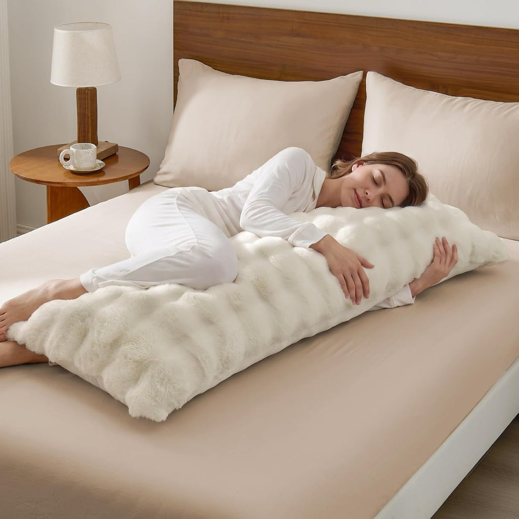 BEDELITE Faux Rabbit Fur Zippered Body Pillow Cover, 20x54 Long Pillow Case