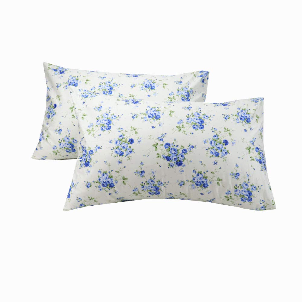 Cotton Pillow Cases Standard Size Set of 2, Flower Printed Queen Pillowcases, Premium Quality Machine Washable
