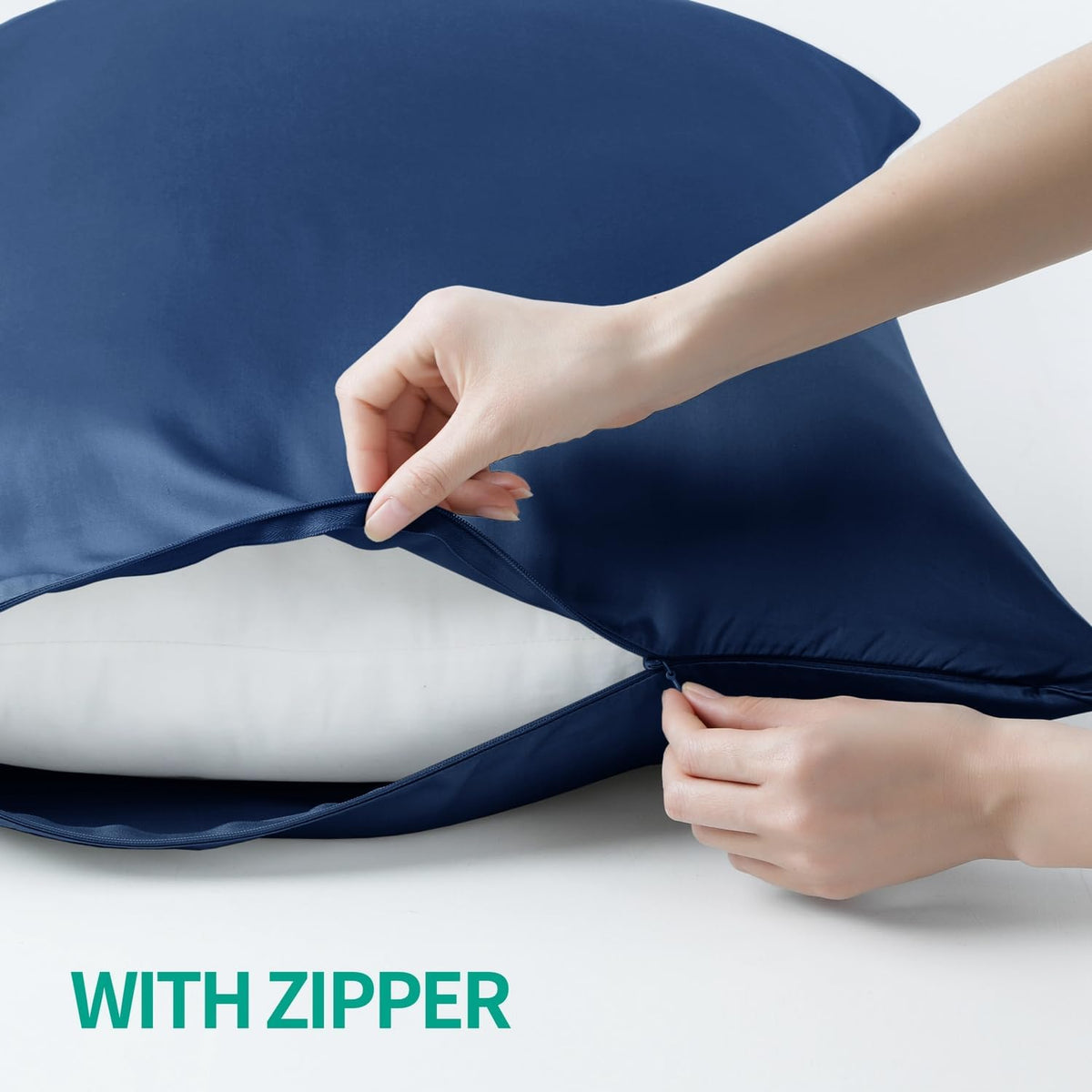 King Size Bamboo Viscose Zippered Pillowcases, 2 Pack, Navy Blue