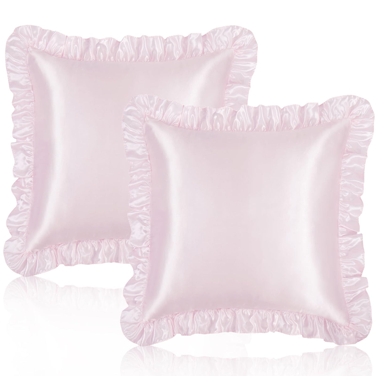 Homiest Blush Pink Ruffle Satin Pillowcase Set of 2, Standard