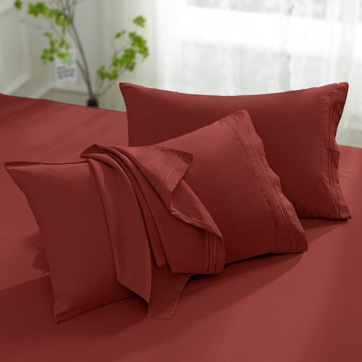 Aormenzy Microfiber Pillow Cases, Standard Size, Burnt Orange, Set of 2