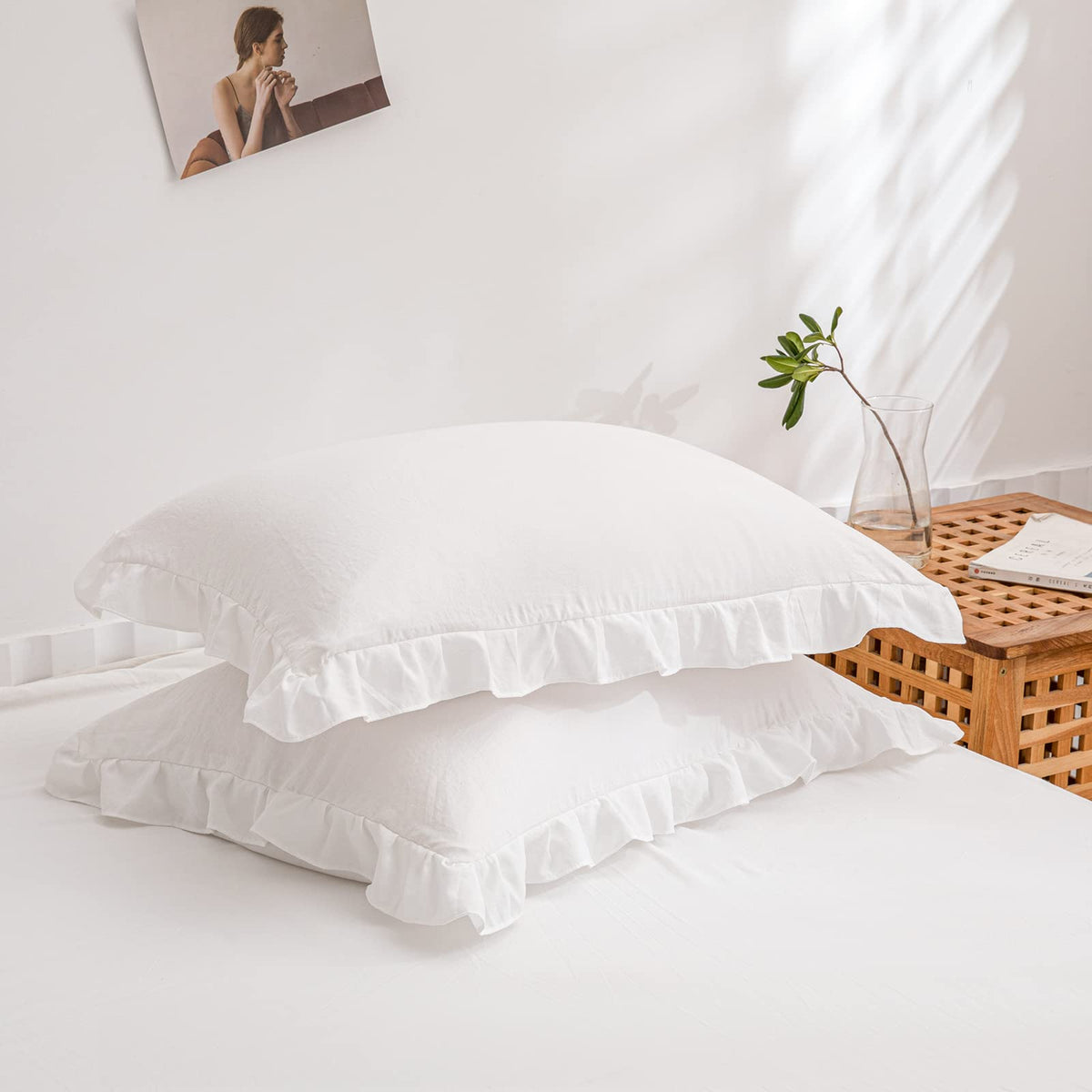 Boho White Body Pillowcase 20x54in - Ruffled Fringe Decor Sham