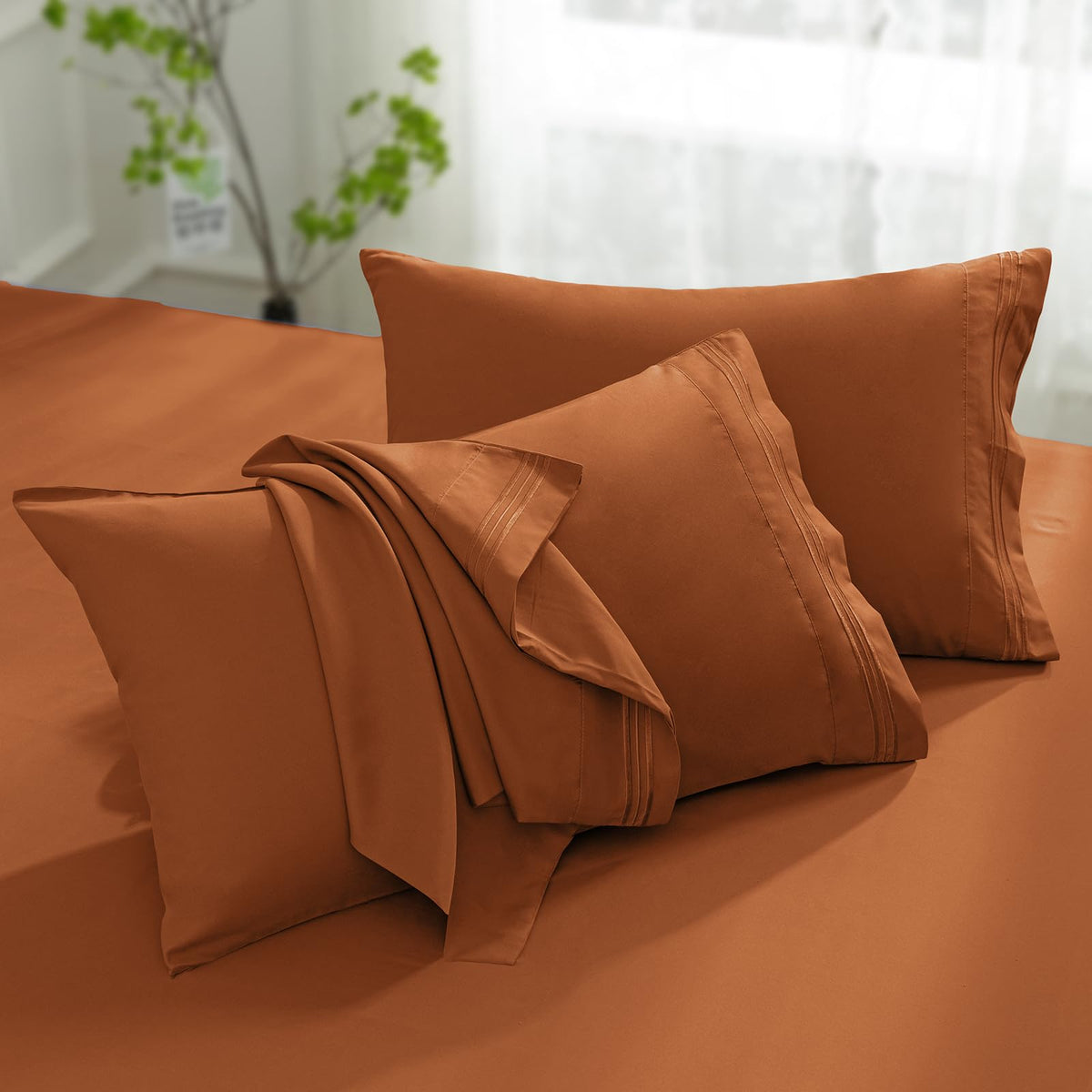 Aormenzy Microfiber Pillow Cases, Standard Size, Burnt Orange, Set of 2