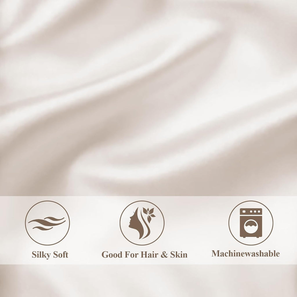 Vielit Queen Satin Pillowcase for Hair 2pc,Similar to Silk Pillow Cases,Easier Care Than Silk Pillowcase,Gifts for Women Men,Beige,20x30 & Envelope Closure and 2 Satin Scrunchies