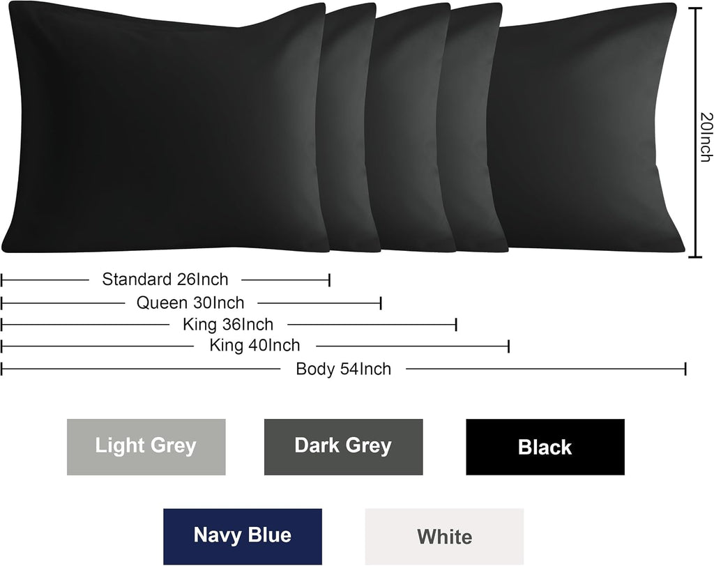 Microfiber King Pillowcases, 2 Pack, 20x36 Inch, Black