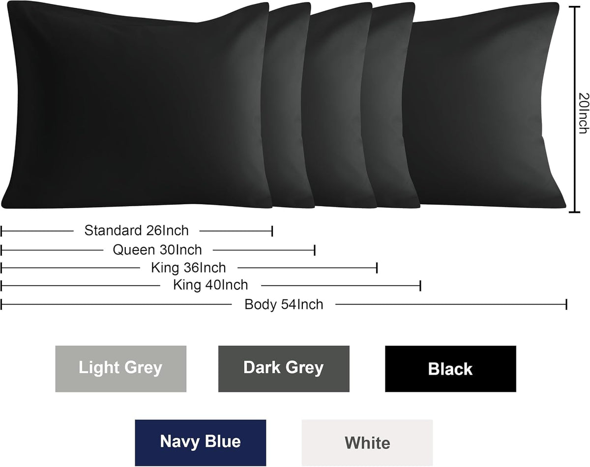 Microfiber King Pillowcases, 2 Pack, 20x36 Inch, Black
