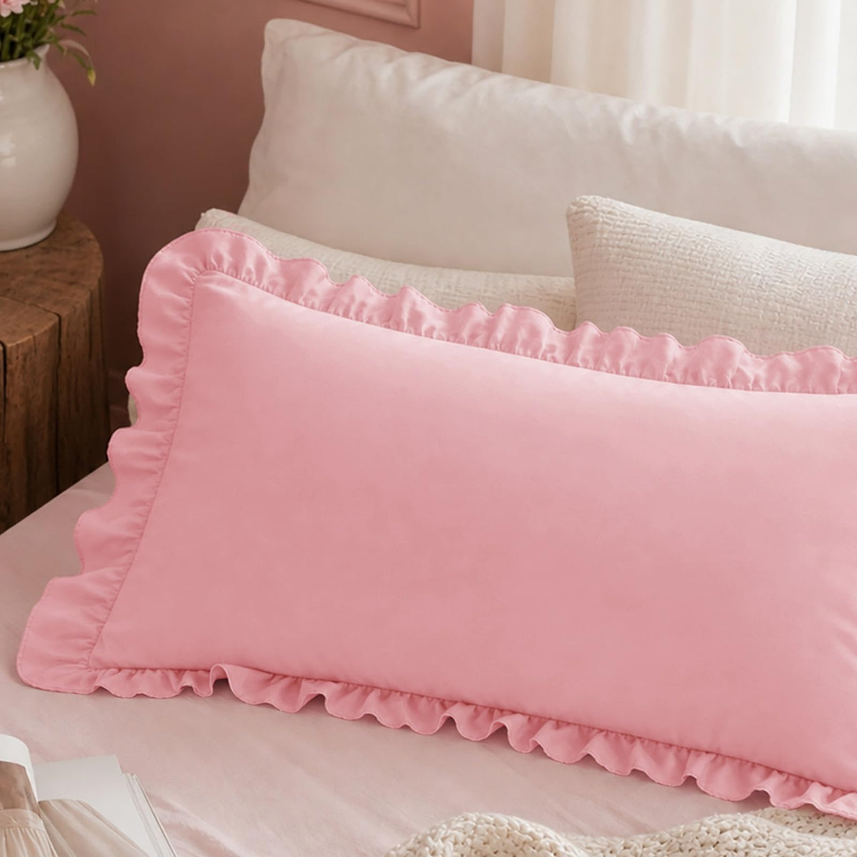 Homiest Ruffle Pillow Cases Standard Set of 2, White, 20x26 in