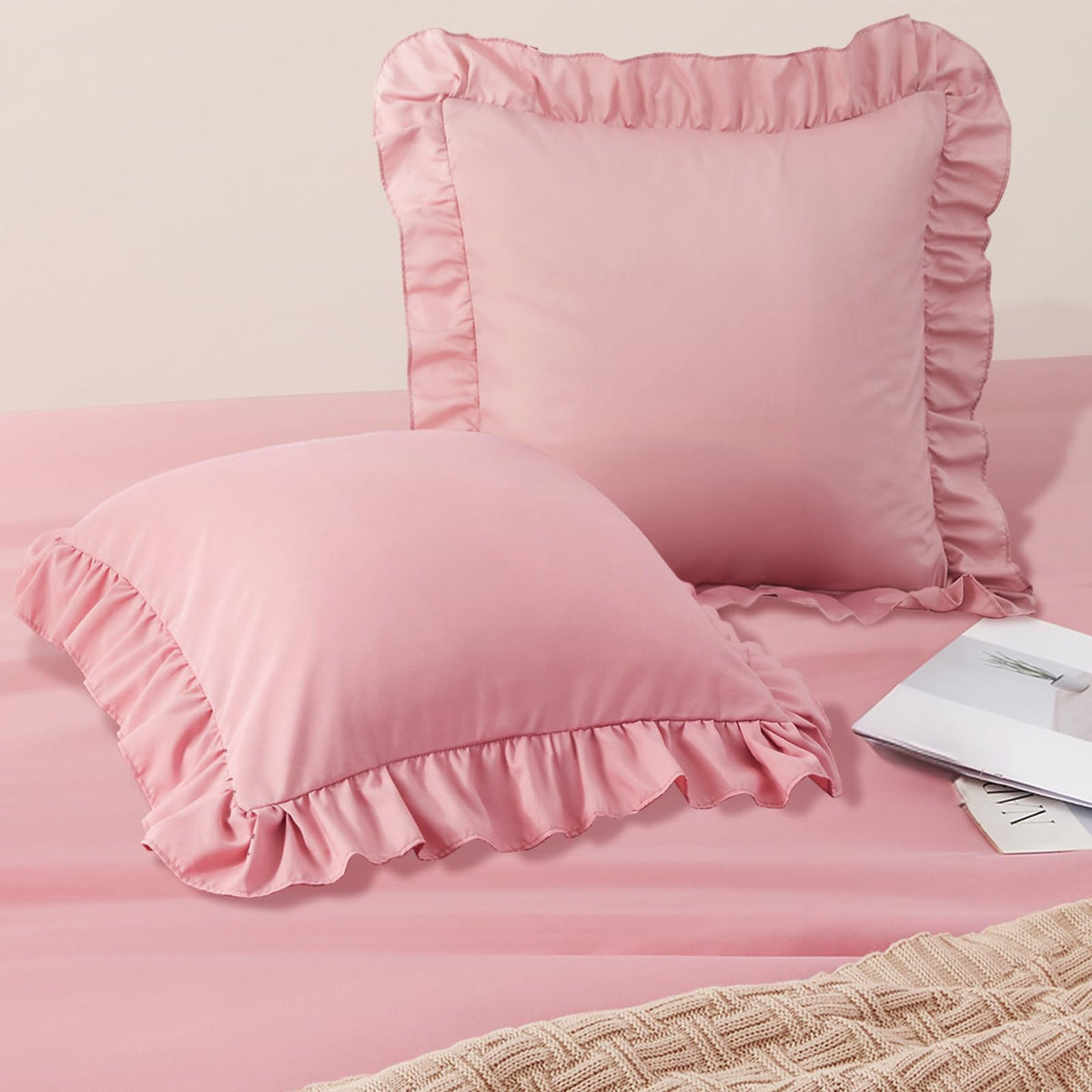 Horbaunal 2 Pack White Ruffle Pillowcases Standard Size, 20" x 26"