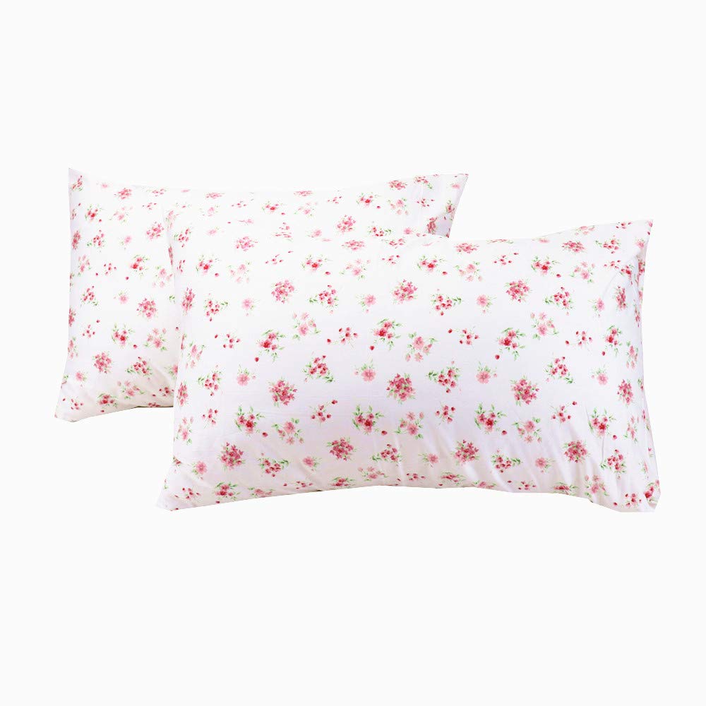 Cotton Pillow Cases Standard Size Set of 2, Flower Printed Queen Pillowcases, Premium Quality Machine Washable