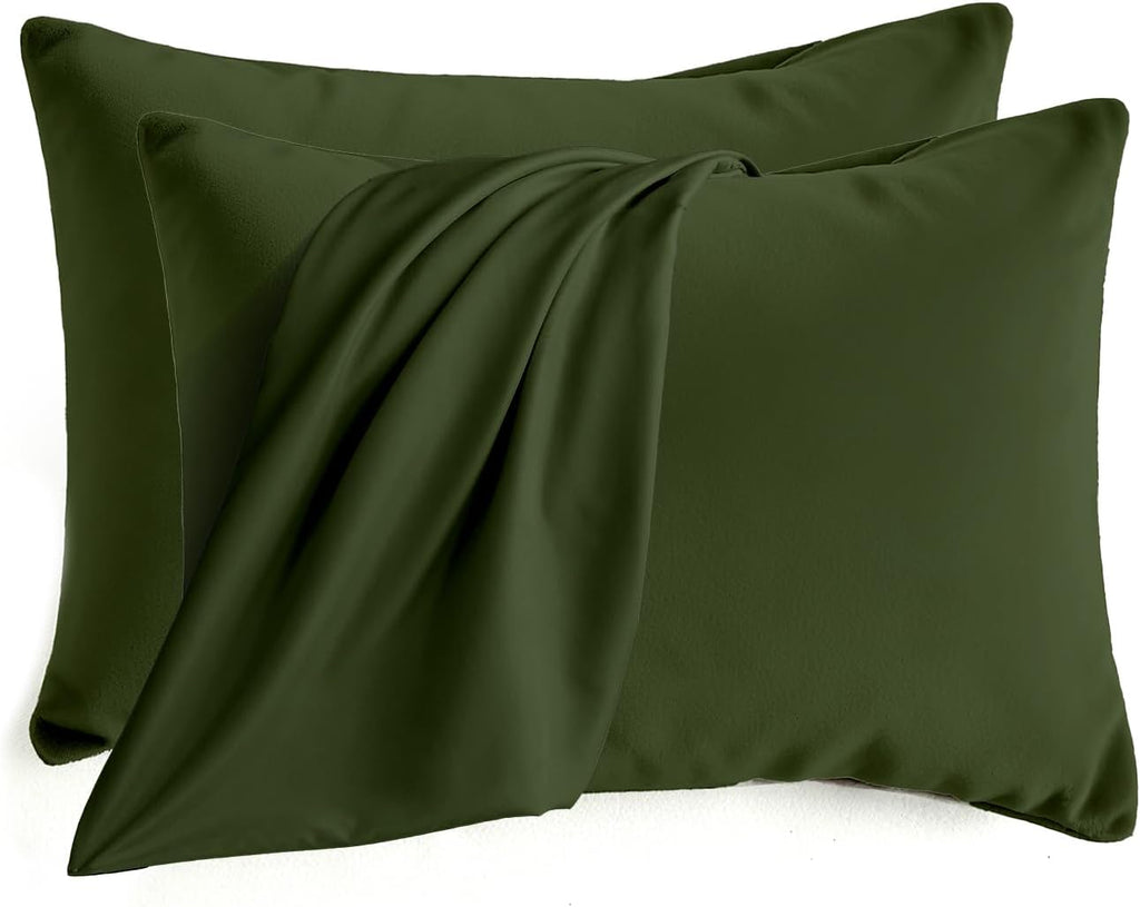 Set of 2 Brushed Microfiber Pillowcases 20x26 in Olive Green