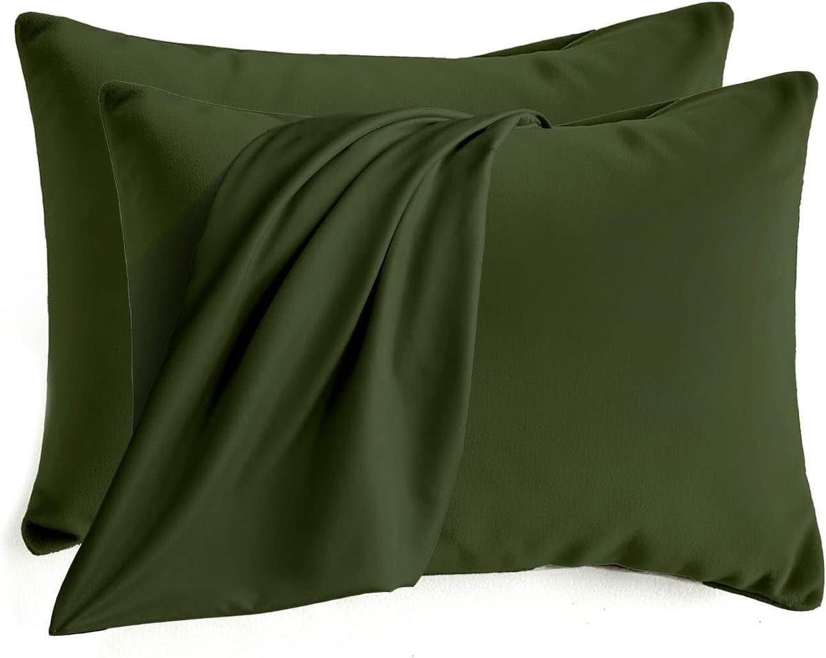Set of 2 Brushed Microfiber Pillowcases 20x26 in Olive Green