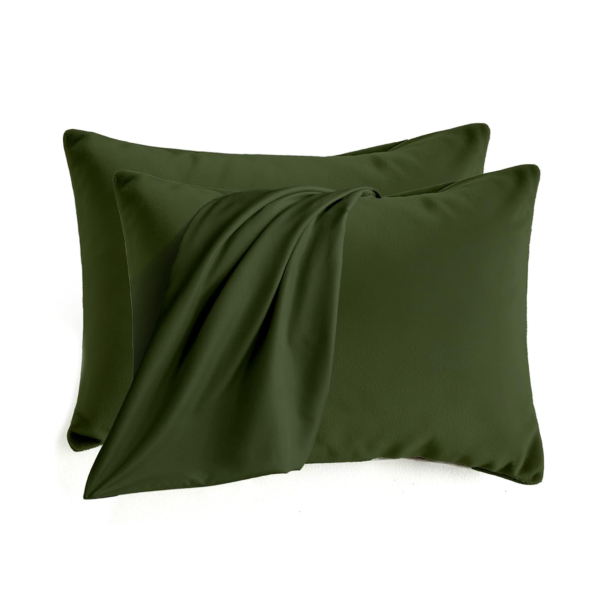 Set of 2 Brushed Microfiber Pillowcases 20x26 in Olive Green