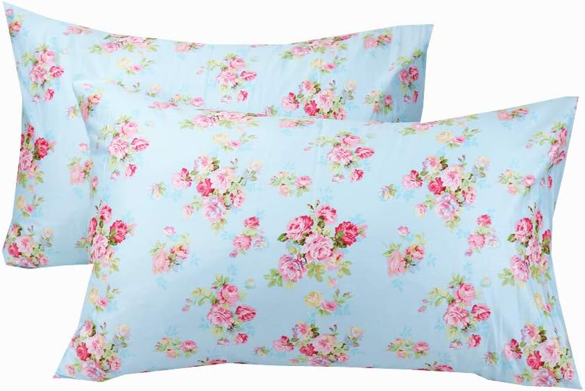 Cotton Pillow Cases Standard Size Set of 2, Flower Printed Queen Pillowcases, Premium Quality Machine Washable