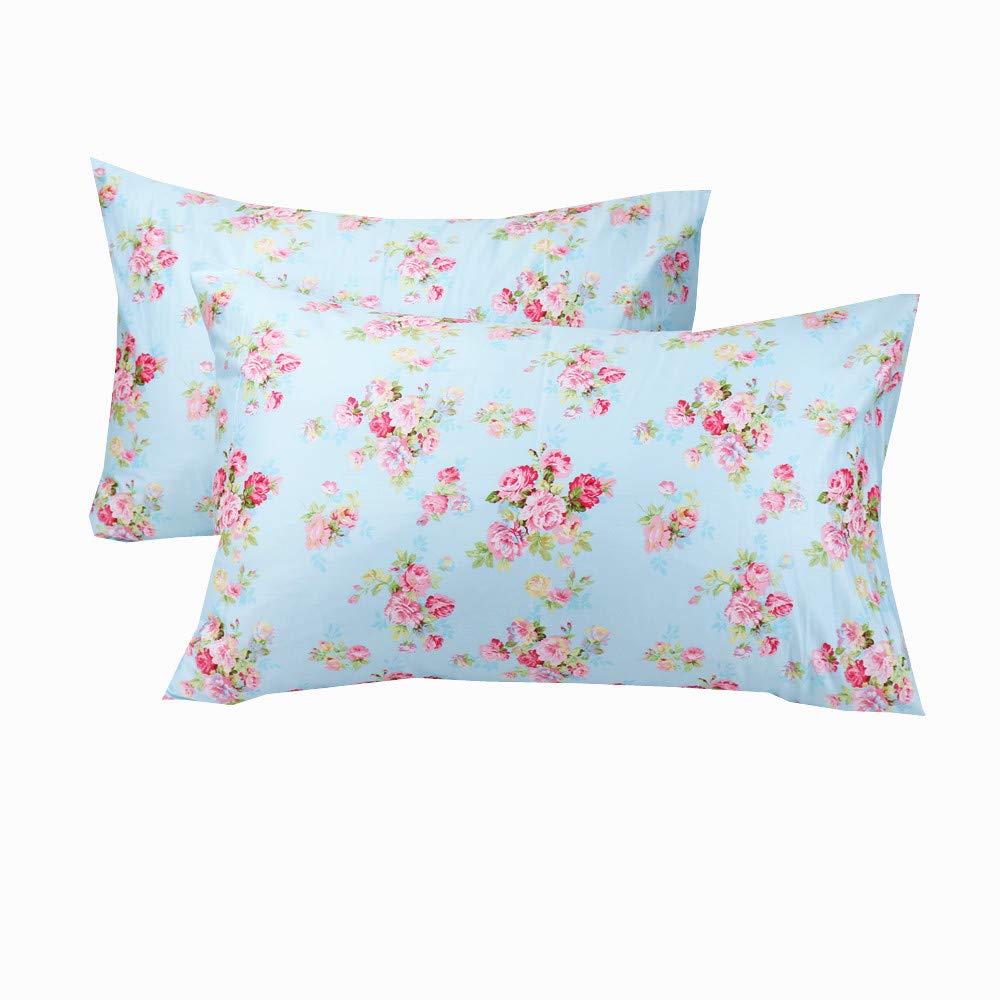 Cotton Pillow Cases Standard Size Set of 2, Flower Printed Queen Pillowcases, Premium Quality Machine Washable
