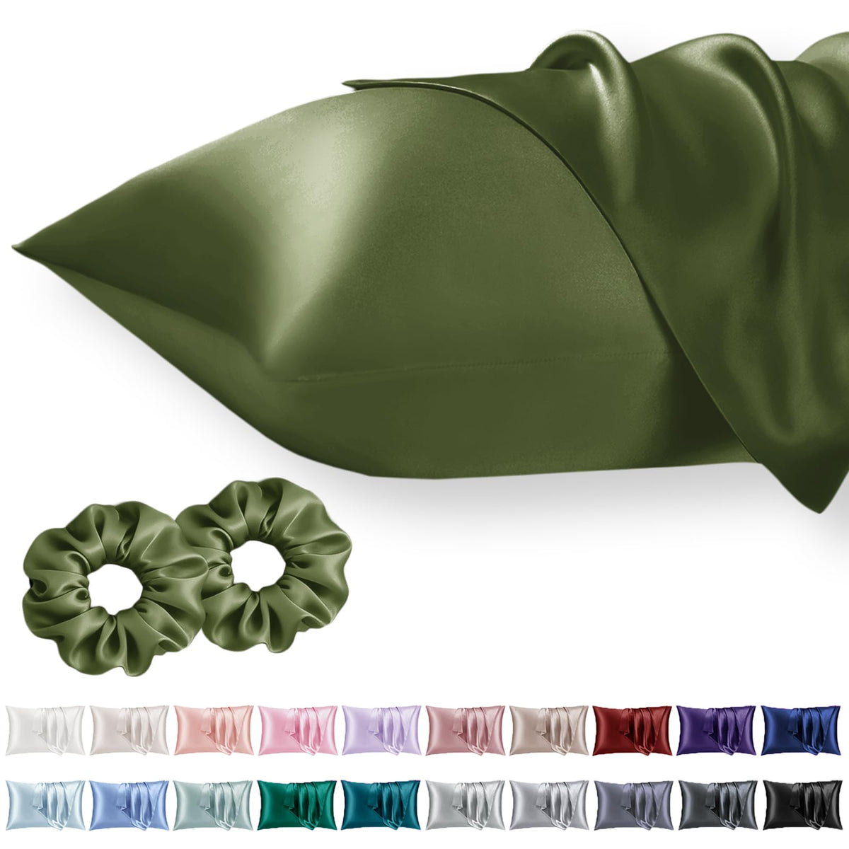 Vielit Queen Satin Pillowcase for Hair 2pc,Similar to Silk Pillow Cases,Easier Care Than Silk Pillowcase,Gifts for Women Men,Beige,20x30 & Envelope Closure and 2 Satin Scrunchies