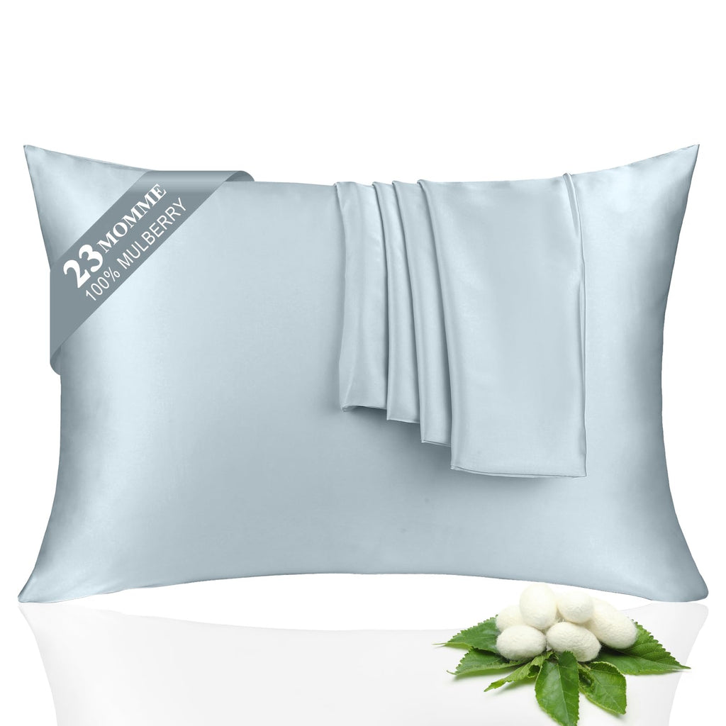 100% Silk Pillowcase 2 Pack for Hair and Skin, Both Sides 23 Momme Grade 6A+ Mulberry Silk Pillowcases with Hidden Zipper, Soft&Smooth Cooling Pillow Cases (Ash Blue, Standard 20×26)