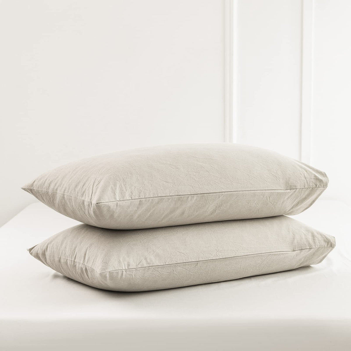MOOMEE Pillowcase Set of 2 100% Washed Cotton Linen-Like King