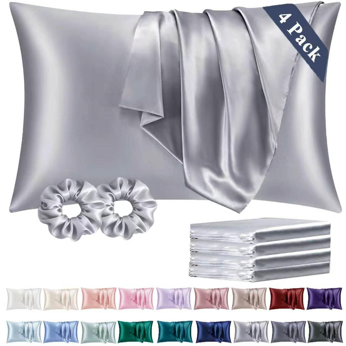 Vielit Queen Satin Pillowcase for Hair 2pc,Similar to Silk Pillow Cases,Easier Care Than Silk Pillowcase,Gifts for Women Men,Beige,20x30 & Envelope Closure and 2 Satin Scrunchies