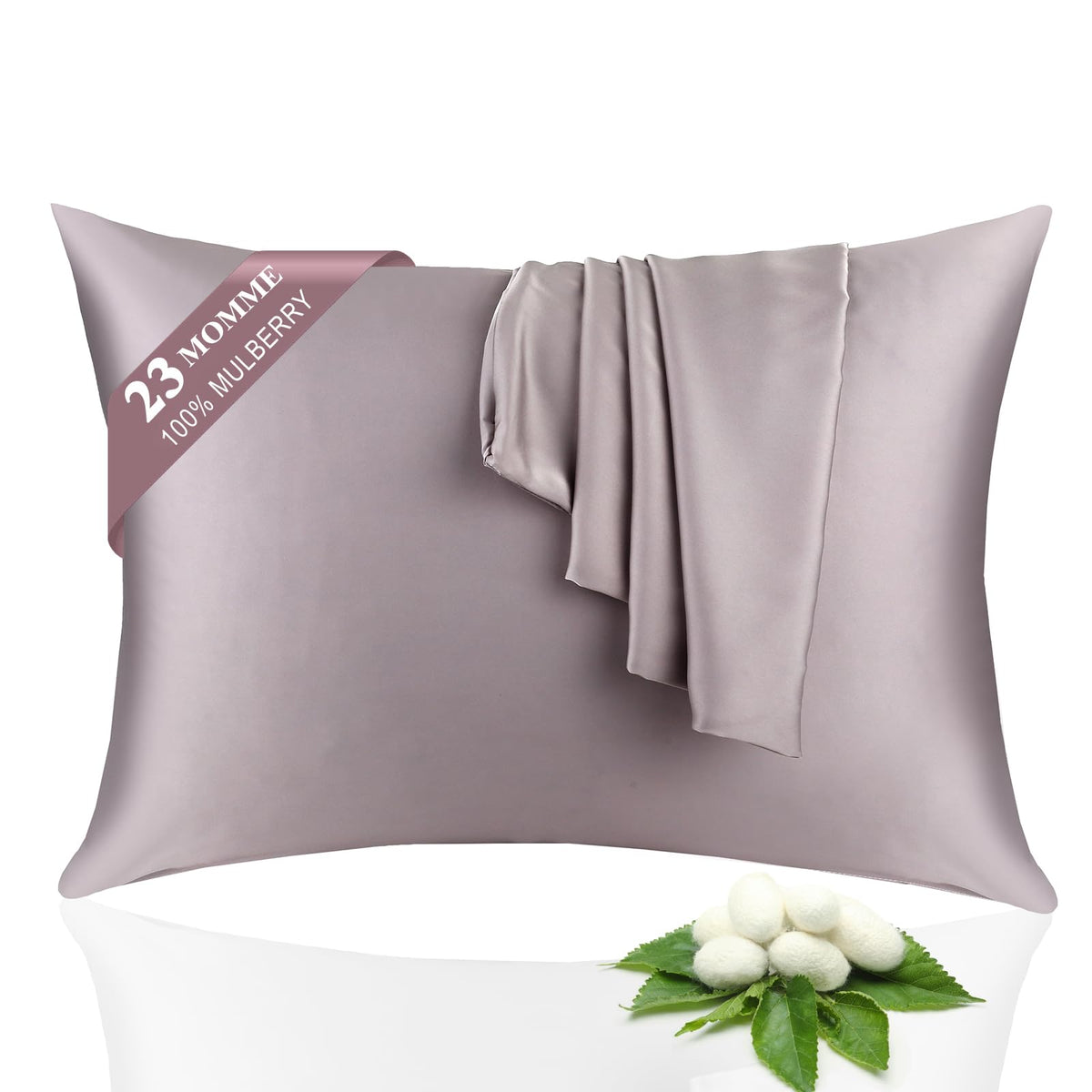 100% Silk Pillowcase 2 Pack for Hair and Skin, Both Sides 23 Momme Grade 6A+ Mulberry Silk Pillowcases with Hidden Zipper, Soft&Smooth Cooling Pillow Cases (Ash Blue, Standard 20×26)