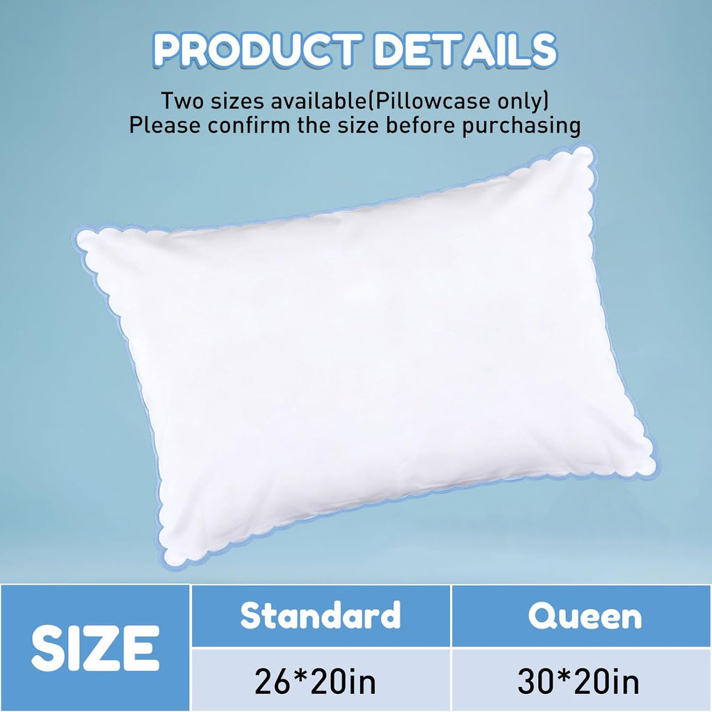Frienda 2 Pcs Scalloped Pillowcase Microfiber Pillow Cover,Blue,26" X 20"