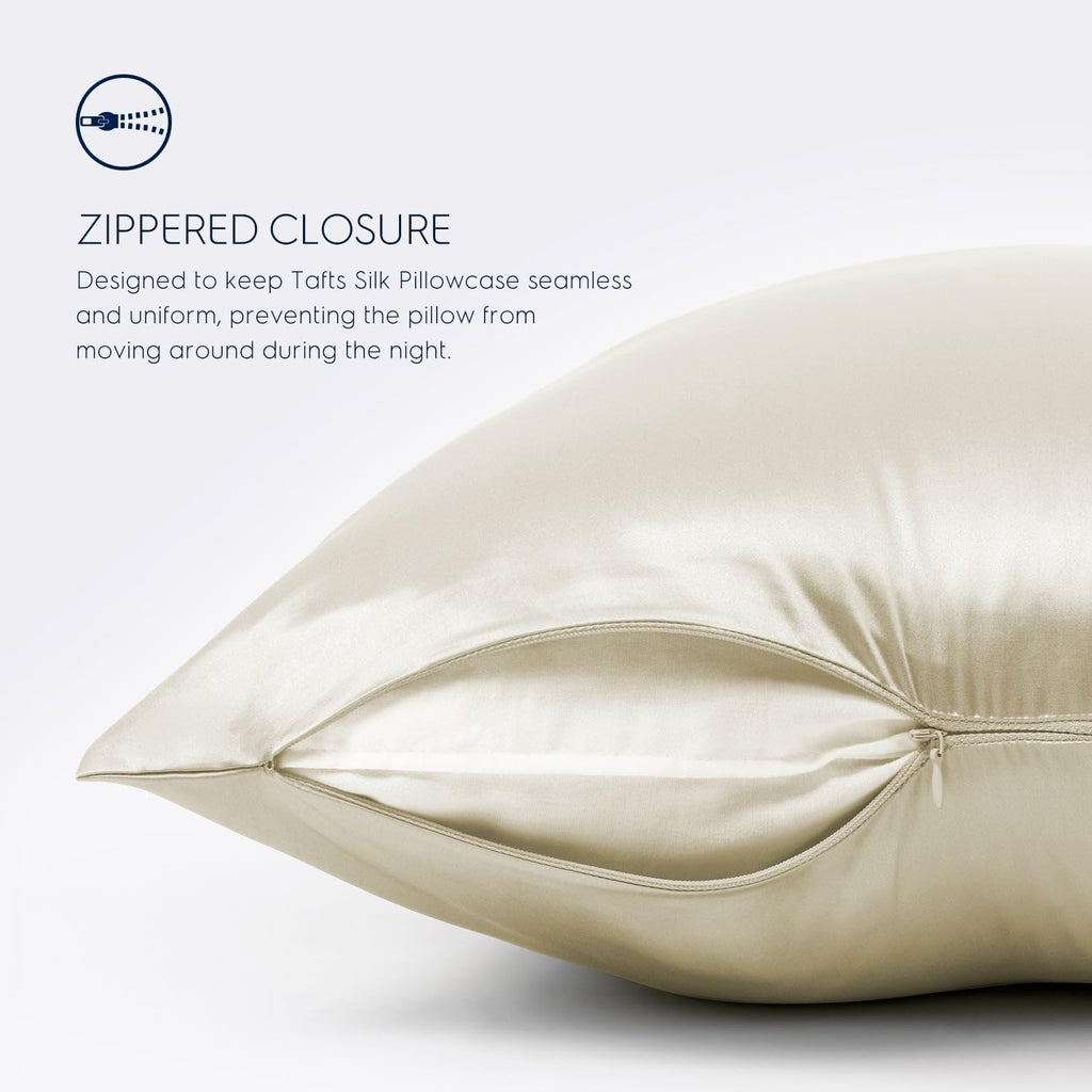 Tafts Pillow Cases - 22mm 100% Pure Mulberry 6A Silk Pillowcase for Hair & Skin with Zipper Closure, Cooling, Natural, Organic, Double Sided Silk Pillow Case (Ivory White, Queen 20x30 1pc)