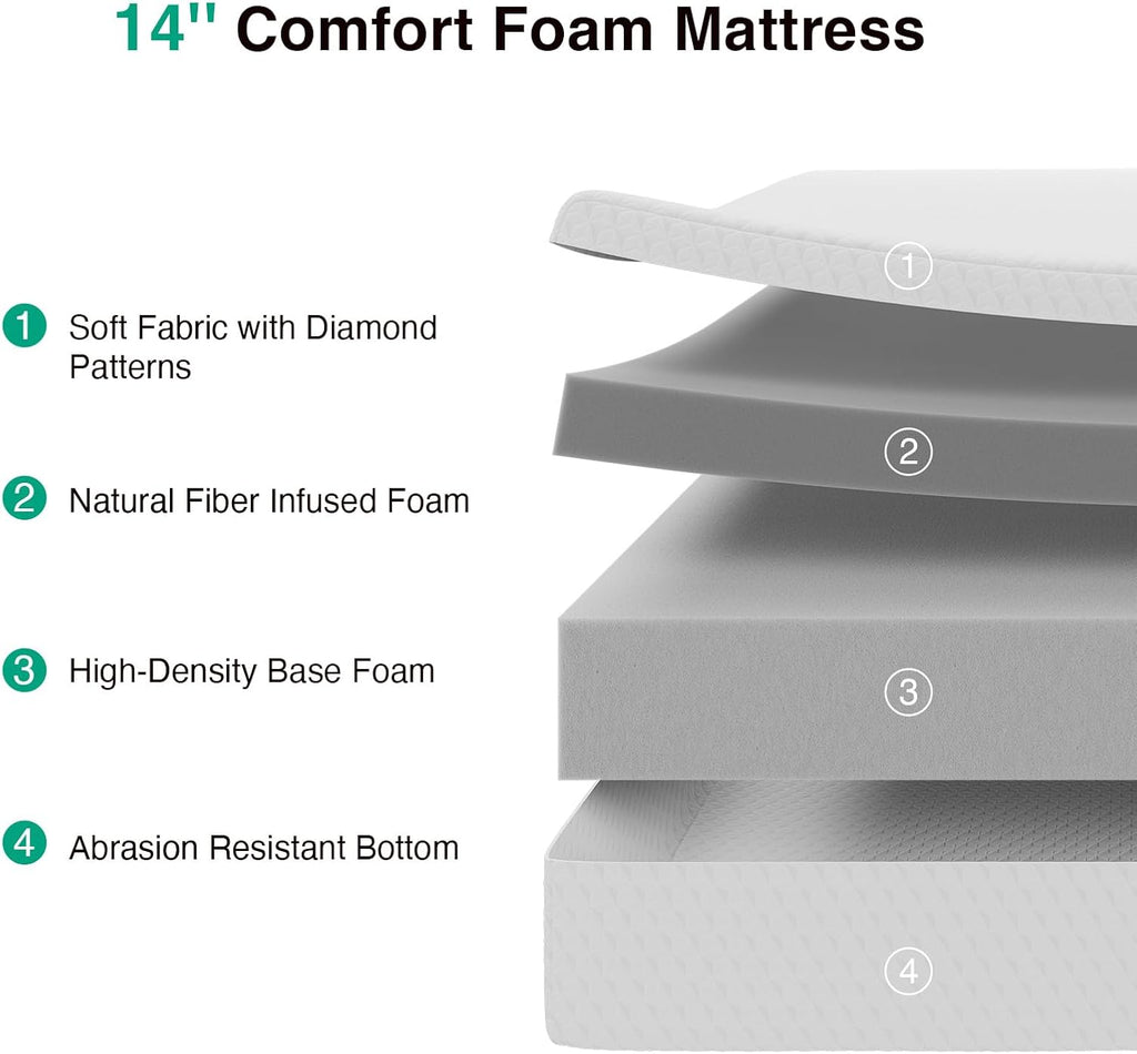 Novilla 14 Inch Queen Size Mattress, Queen Memory Foam Mattress in a Box