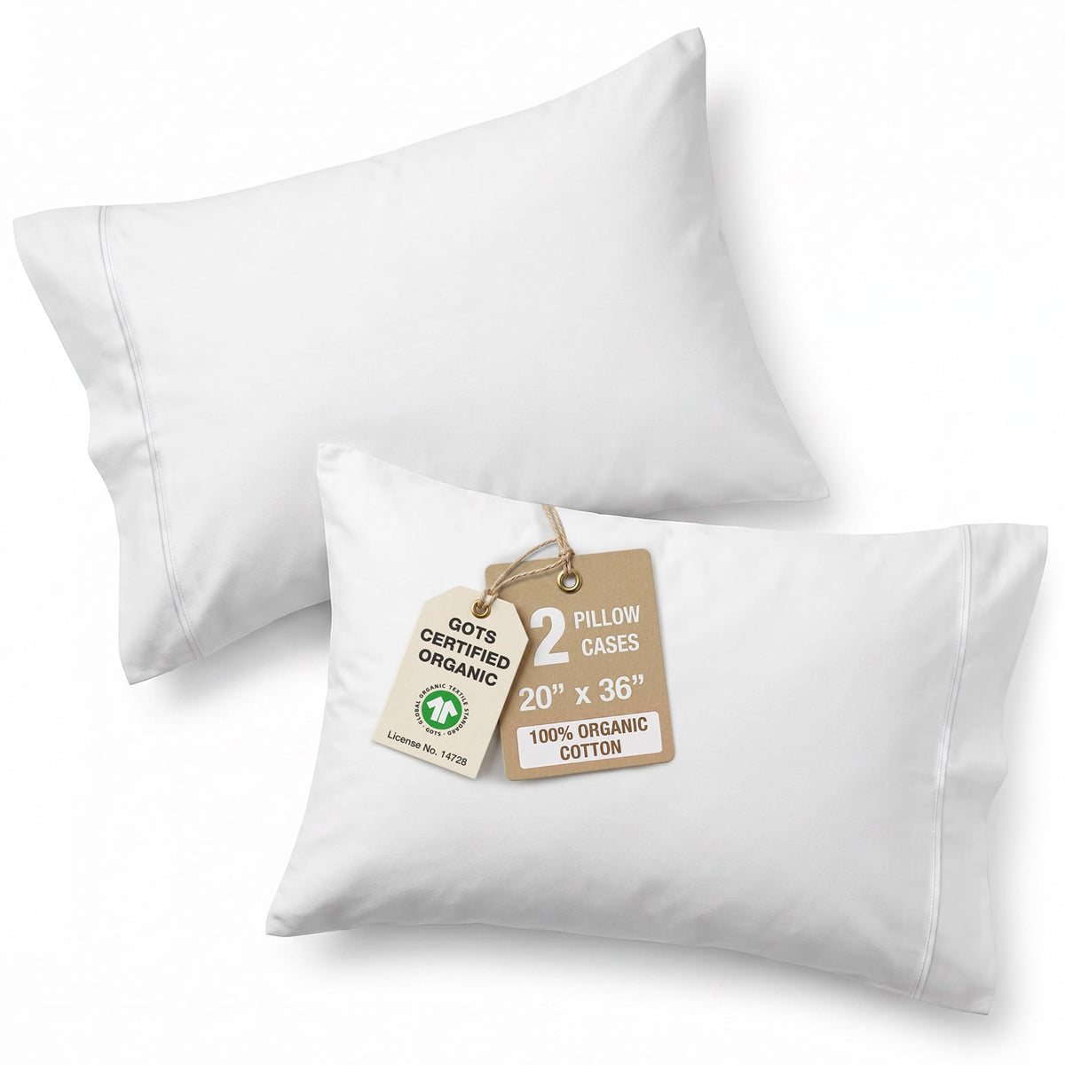LANE LINEN 100% Organic Cotton Pillow Cases - Standard Size Set of 2 (20"x26") - Soft White Pillow Cases