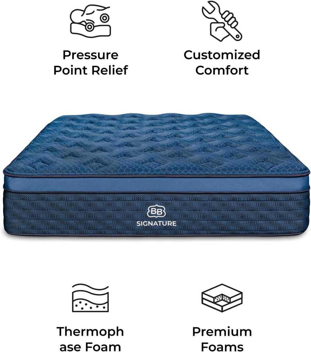 Brooklyn Bedding Signature Hybrid Olympic Queen 66"x80" 14 Inch Mattress, Medium Feel, Cloud Pillowtop Upgrade, CERTIPUR-US Certified Foam