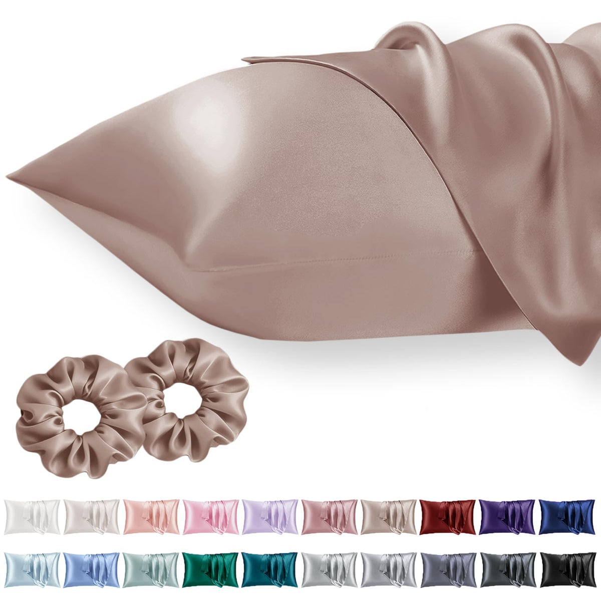 Vielit Queen Satin Pillowcase for Hair 2pc,Similar to Silk Pillow Cases,Easier Care Than Silk Pillowcase,Gifts for Women Men,Beige,20x30 & Envelope Closure and 2 Satin Scrunchies