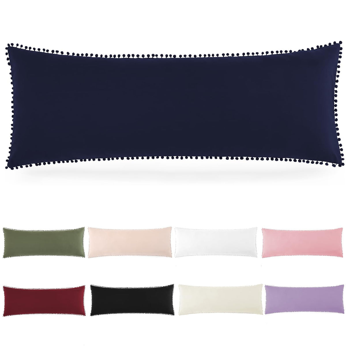 Pom Poms Pillow Shams King Size Set of 2, Olive Green Decorative Pillowcases with Envelope Closure, Soft Microfiber Shams Cover with Pom Pom Trim, Wrinkle Resistant (20 x 36 Inches)
