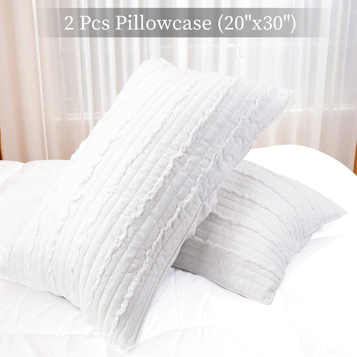 BOSOWOS Standard Size Pillow Shams Set of 2, Ultra Soft Breathable 20 x 26 Inches Pillow Case Envelope Closure, Microfiber Farmhouse Bed Pillowcases for Easy Care, White