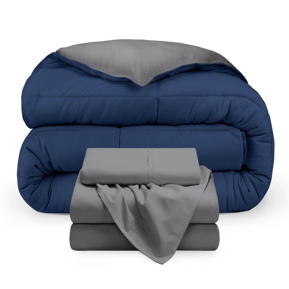 Bare Home Reversible Bed-in-A-Bag Comforter & Sheet Set - Queen - Down Alternative - Soft - Bedding Set (Queen, Light Grey/Grey)