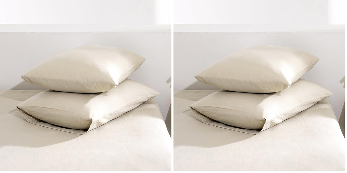 TUMEI 100% Linen King Pillow Cases Set of 2 (20"x36"), White Natural Linen