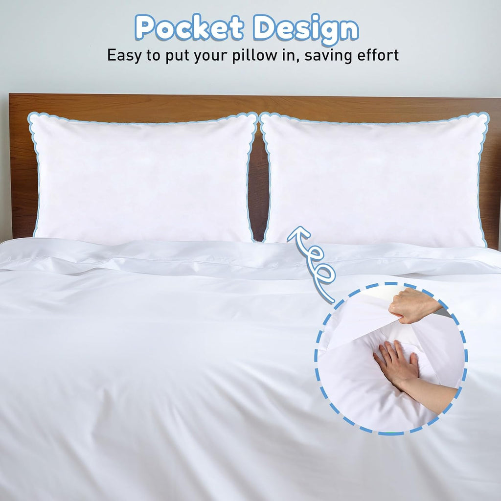 Frienda 2 Pcs Scalloped Pillowcase Microfiber Pillow Cover,Blue,26" X 20"