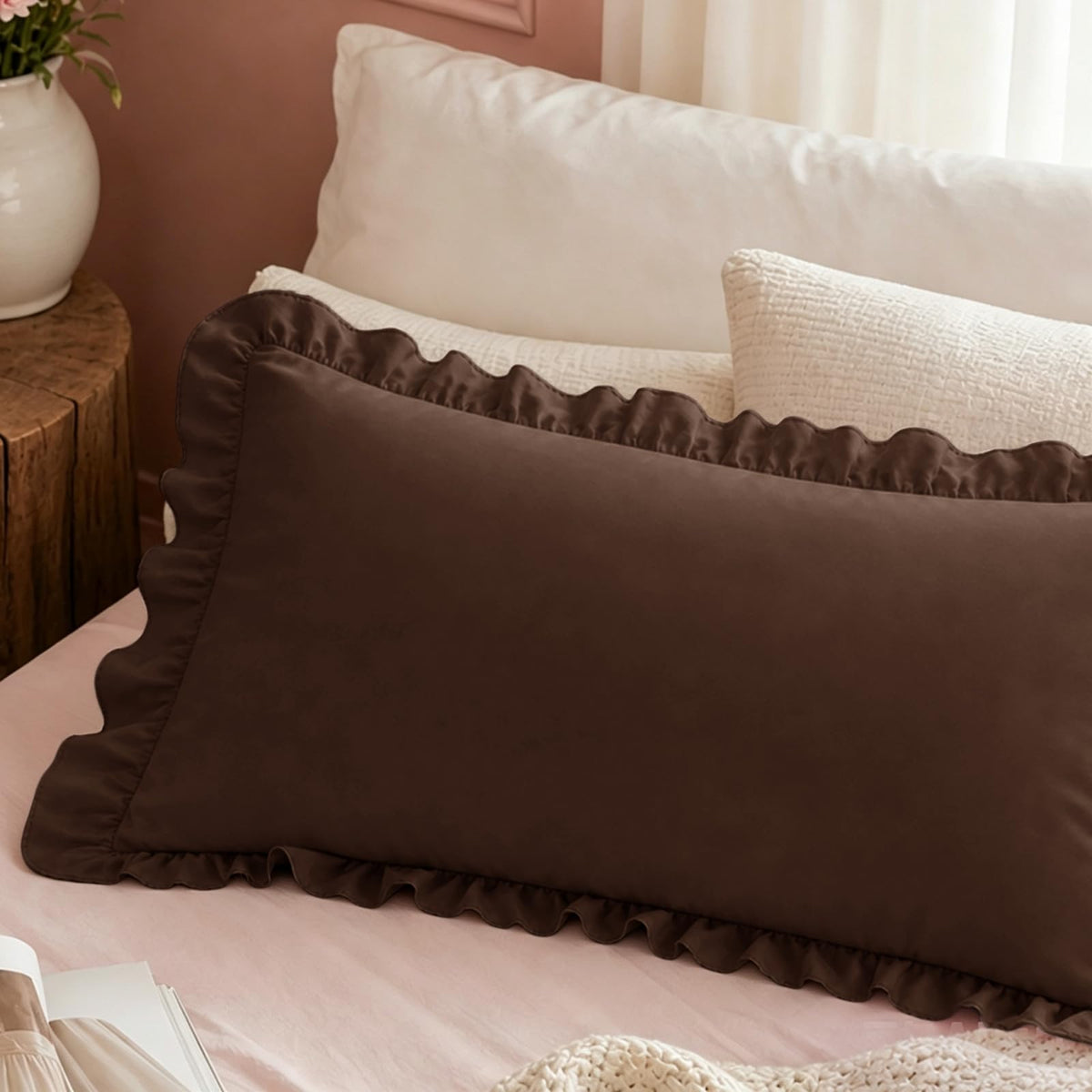 Homiest Ruffle Pillow Cases Standard Set of 2, White, 20x26 in